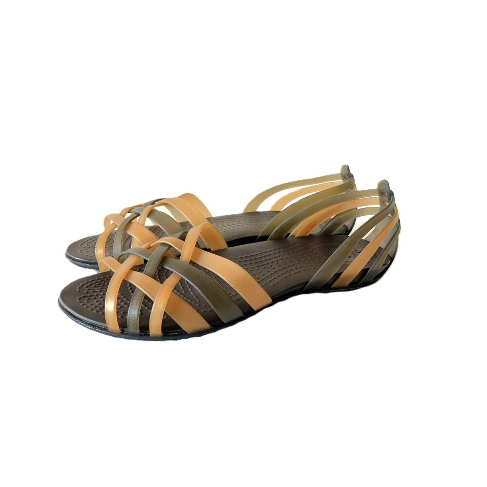 Crocs Isabella Strappy Flat Sandals Bronze Espresso Women’s Size 9